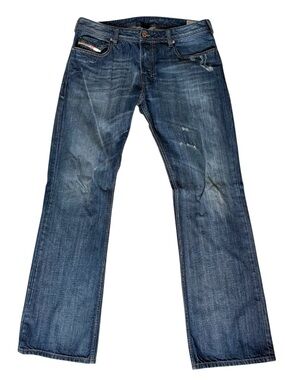 DIESEL Men’s Zatiny Denim Jeans Medium Wash Button Fly Boot Cut Distressed Sz 34